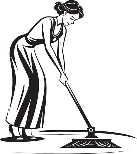 Premium Vector Gleam Glamour Woman Mopping Floor Vector Emblem Mop Maestro Female Floor