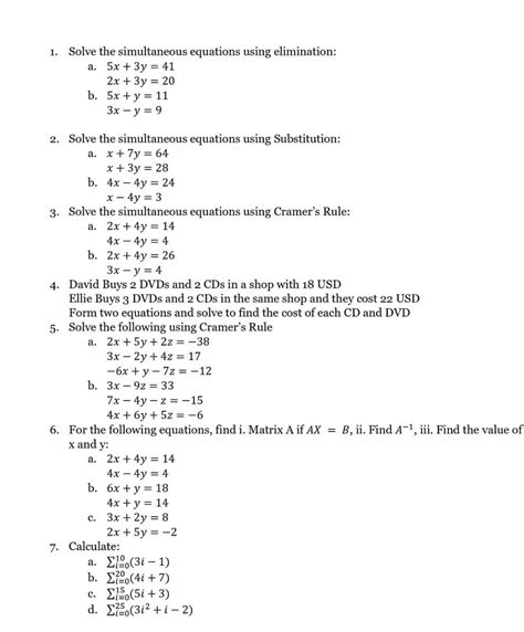 Solved 1 Solve The Simultaneous Equations Using