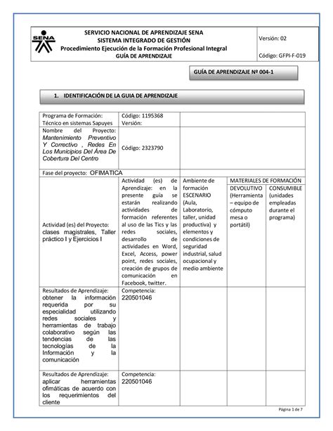 Gfpi F Formato Guia De Aprendizaje Internet Tics Pdf