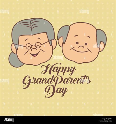 Color Dotted Background Card With Faces Grandma And Grandpa Couple