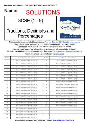 Fractions Decimals And Percentages Gcse Maths Past Paper Questions Teaching Resources