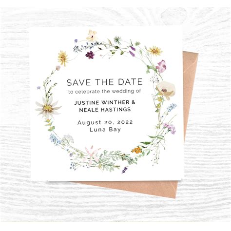 Wildflower Save The Date Floral Save The Date Cards Meadow Etsy