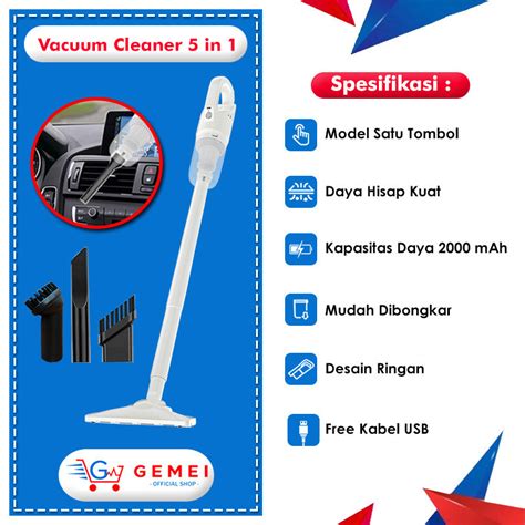 Jual Gemei Vacuum Cleaner Wireless Alat Penyedot Debu Mobil 5in1