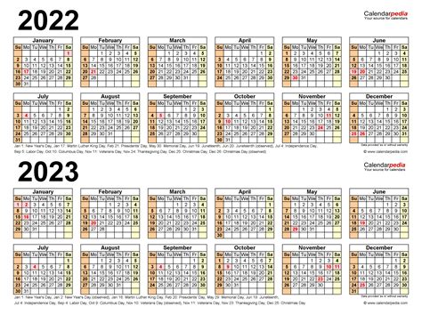 2022-2023 Two Year Calendar - Free Printable PDF Templates