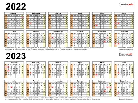 2022 2023 Two Year Calendar Free Printable Word Templates