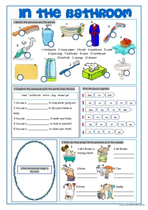 Bathroom Vocabulary Exercises pictur…: English ESL worksheets pdf & doc