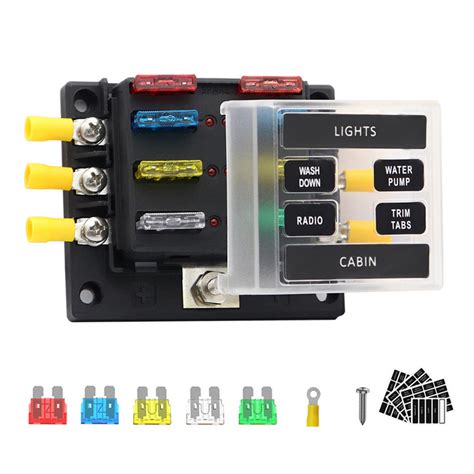 6 Ways Fuse Box Terminal Block With LED Warning Light For Car Boat