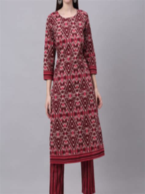 Buy Kalini Women Maroon Ethnic Motifs Printed Pure Cotton Kurta With Trousers And With Dupatta