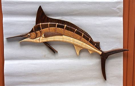 Hardwood Marlin Intarsia Wall Art Etsy Escultura En Madera Arte De