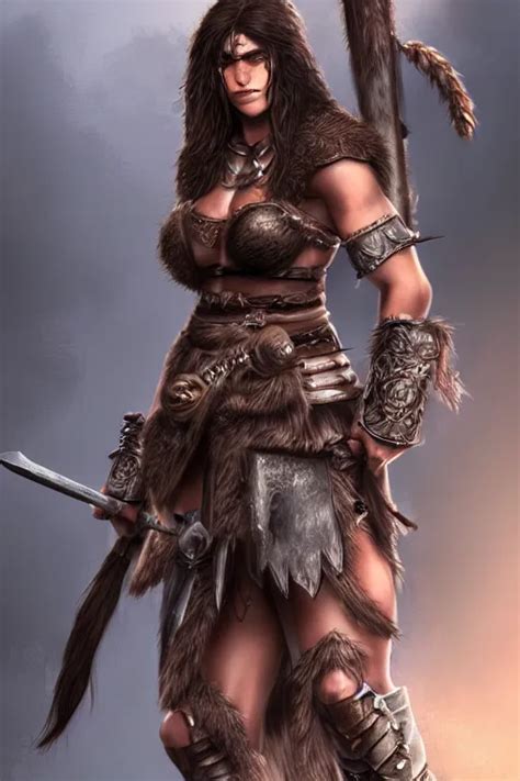 KREA Female Barbarian Beautiful Light Borwn Hair Dark Skin Brown