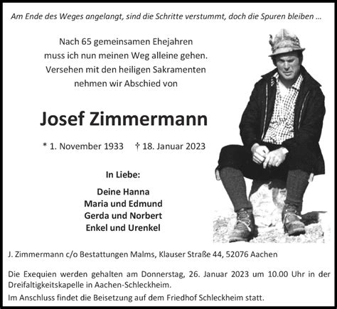 Traueranzeigen Von Josef Zimmermann Aachen Gedenkt