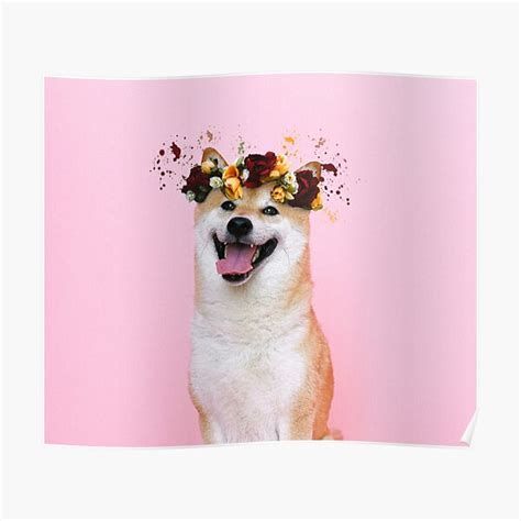 Shiba Inu With Flower Poster For Sale By Tweeart Redbubble