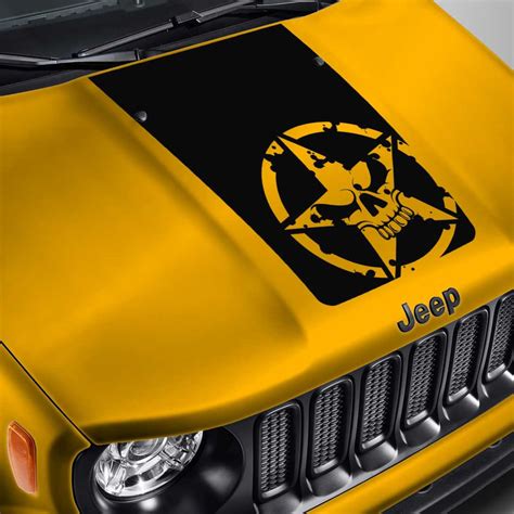 Hood Decal For Jeep Renegade Army Star Skull Blackout Hood Etsy