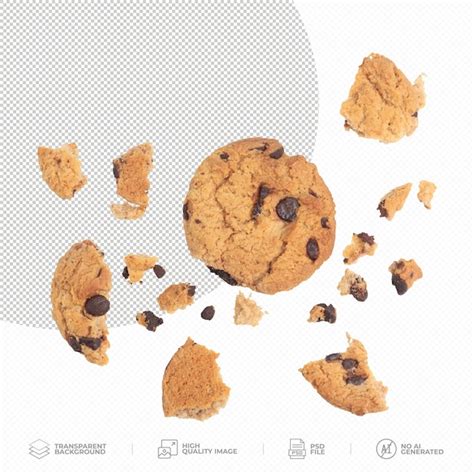 Premium Psd Delicious Chocolate Chip Cookies Falling On Transparent