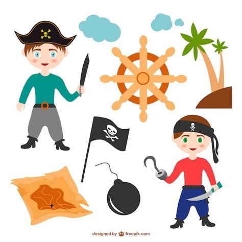 Colorido Dos Desenhos Animados Vetor De Elementos De Piratas Vetor Gr