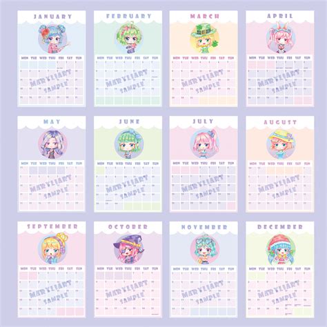 2021 Cute Chibi Calendar Anime Girl Calendar A4 Wall Etsy