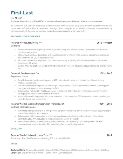 Er Nurse Resume Examples For 2025 Resume Worded