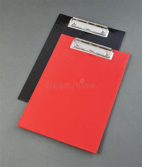 Red Plastic Clipboard With Blank Paper Sheet Isolated On White Stock