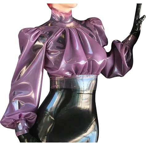 Transparent Lila Sexy Latex Blusen Mit Puff Langen Rmeln Zipper Zur Ck