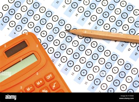 Answer Sheet Test Score With Pencil And Calculator Stock Photo Alamy