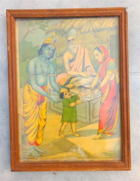 Antique Old Rare Genuine Ravi Varma Hindu God Krishna Sandipani Muni