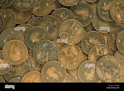 Old British coins pennies money Stock Photo - Alamy