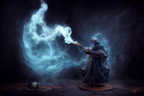 Wizard Casting A Spell Blue And Silver Smoke Midjourney