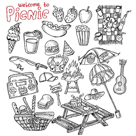 Picknick Doodle Premium Vector