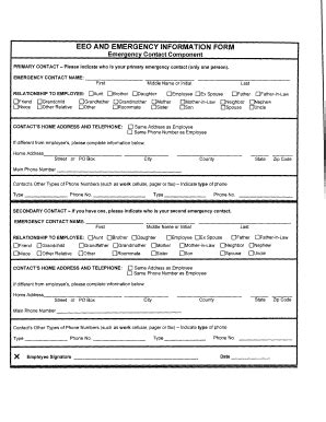 Fillable Online EEO AND EMERGENCY INFORMATION FORM Emergency Contact