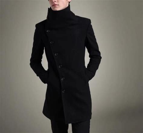 Men S High Collar Breasted Wool Trench Coat Jacket By ZenbClothing