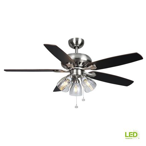 Hampton Bay Rockport 52 In Led Brushed Nickel Ceiling Fan With Light