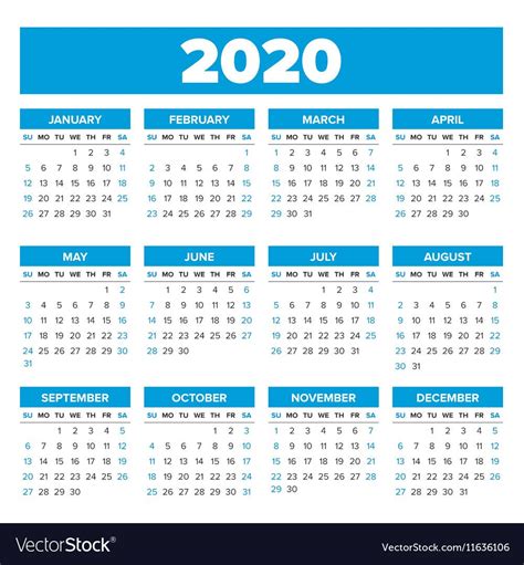 Simple 2020 Year Calendar Week Starts On Sunday Download A Free