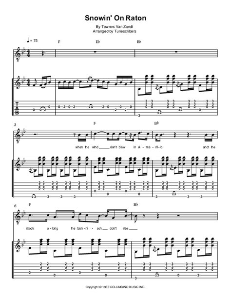 Snowin On Raton Arr Tunescribers By Townes Van Zandt Sheet Music For Guitar Tab With Voice