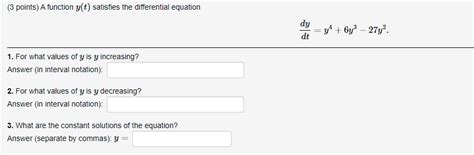 Solved 3 Points A Function Yt Satisfies The Differential