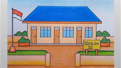 Cara Menggambar Sekolah Yang Bagus Dan Mudah Menggambar Sekolah