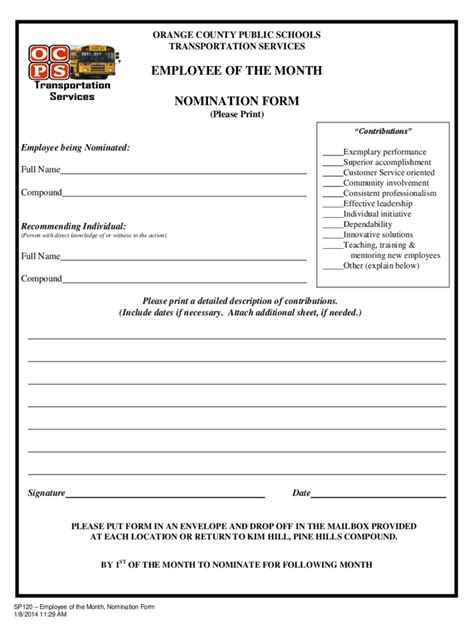 Employee Of The Month Nomination Form Free Templates In Pdf Word