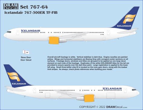 Boeing 767 300ER Icelandair TF FIB Draw Decal 20 767 64