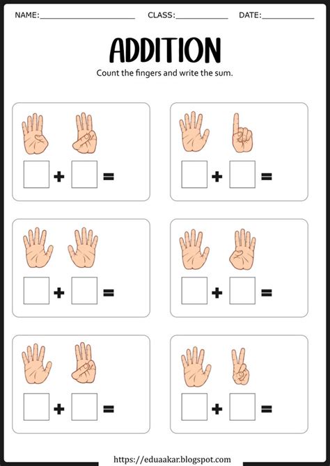 An Addition Worksheet With Hands And Numbers To Help Students Learn How