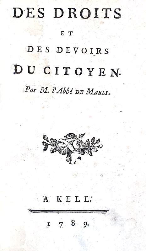 Gabriel Bonnot De Mably Des Droits Et Des Devoirs Du Citoyen A Kell 1789 Bella Legatura