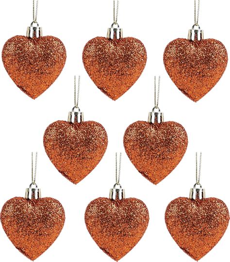 Christmas Concepts® Pack Of 8 60mm Heart Shaped Christmas Tree Baubles Glitter Decorated