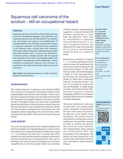 Pdf Squamous Cell Carcinoma Of The Scrotum Still An Occupational Hazard