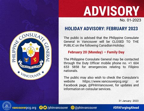 ADVISORY NO. 01-2023: Holiday Advisory - February 2023 - Vancouver ...