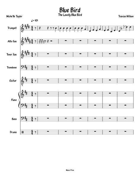 Blue Bird Sheet Music For Piano Trumpet In B Flat Trombone Drum