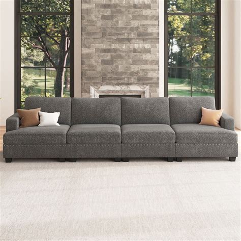 Nolany Modern Four Seater Sectional Sofa Couch With Deep And Wide Seats For Living Room Light