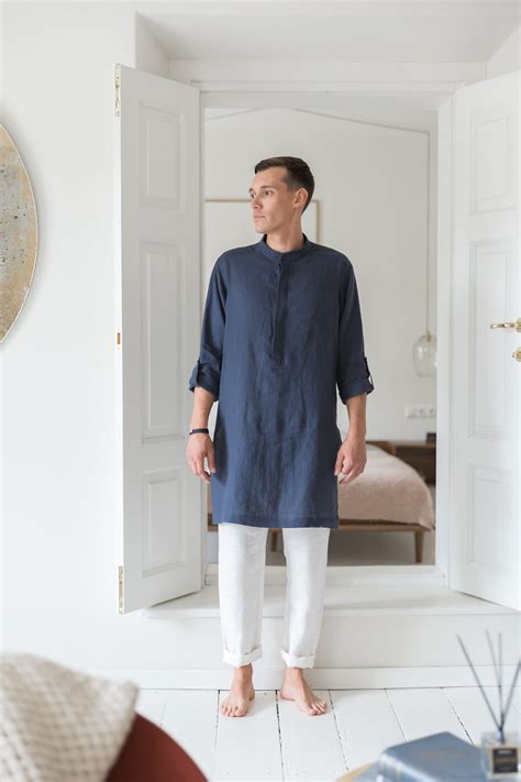 Mens Linen Tunic Long Linen Shirt For Men Natural Linen Etsy Uk