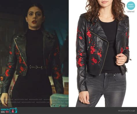 Wornontv Isabelles Black Floral Embroidered Moto Jacket On