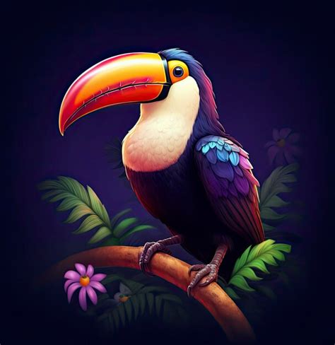 Premium AI Image | A cartoon toucan sitting on a dark background in t