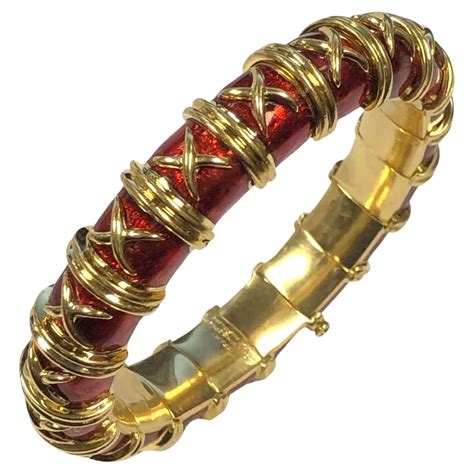 Schlumberger Slim Golden Enamel Croisillon Bangle For Sale At Stdibs