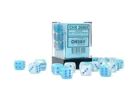 Chessex Gemini® 12mm D6 Pearl Turquoise Whiteblue Luminary™ Dice Block™ 36 Dice