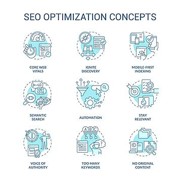 Seo Optimization Turquoise Concept Icons Set Experience Icon